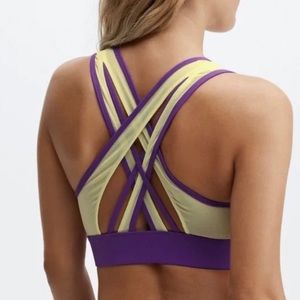 Fabletics Yellow Purple Mesh Faye Mid Support Impact Sports Bra Size Medium